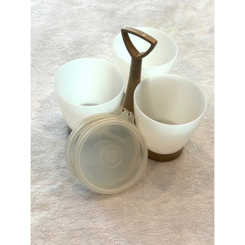 Vintage Tupperware Condiment Server Caddy 3 Cup Set‎ 2 lids Al 733-5 Lid USAond
